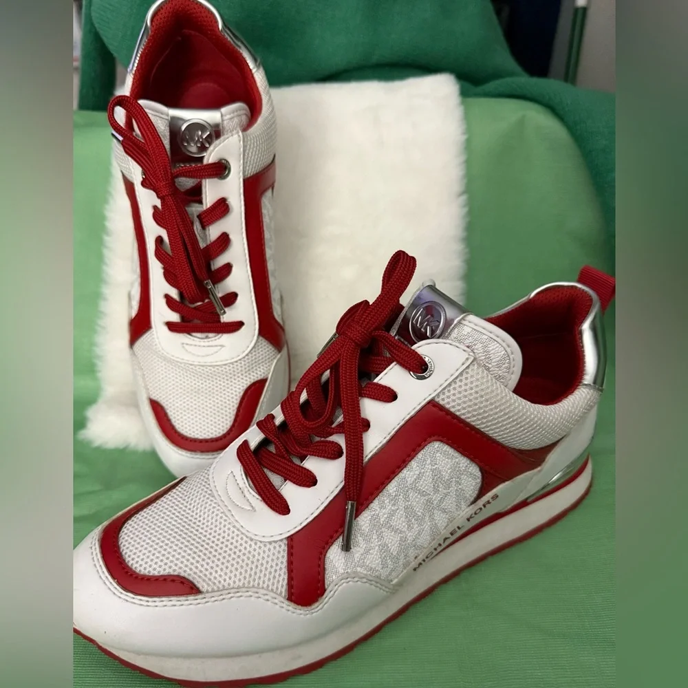 Michael Kors Red and White Women's Sneakers - Picture 1 of 7